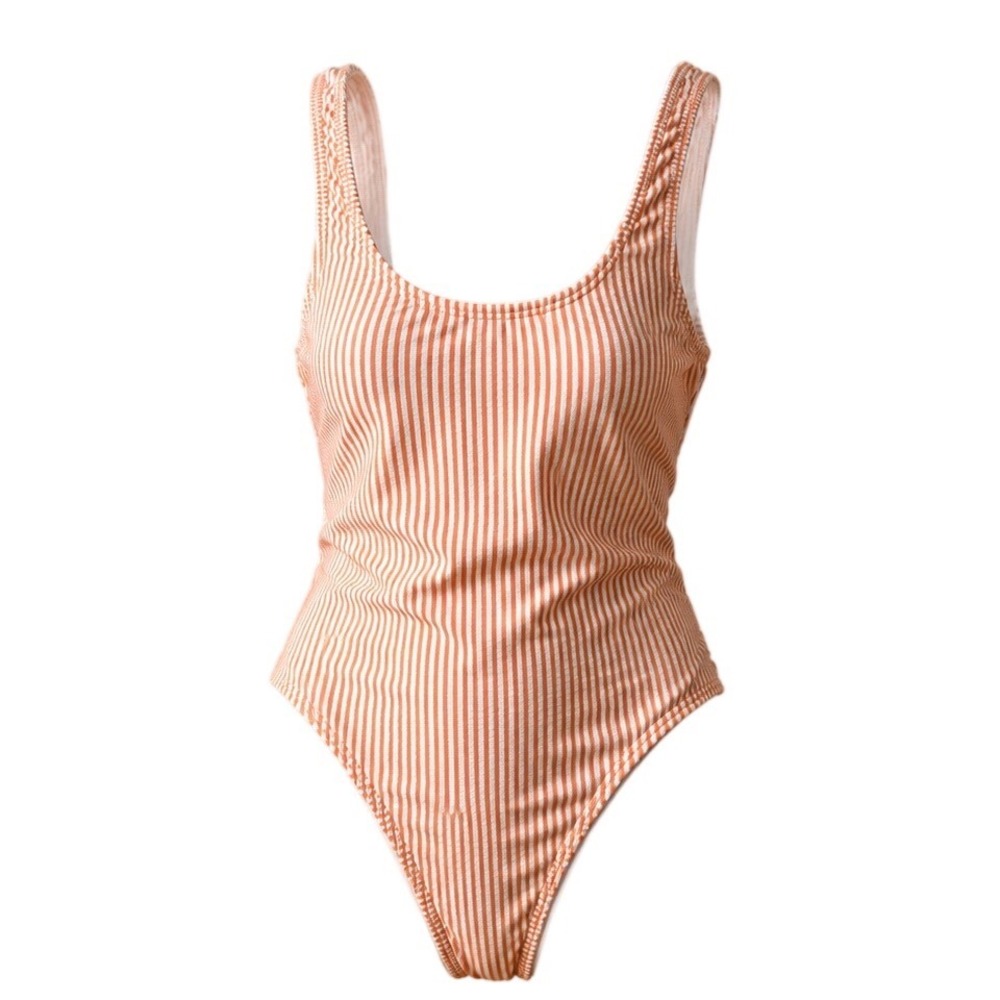 Onia Seersucker One Piece Swimsuit Orange White Stripe Size Large